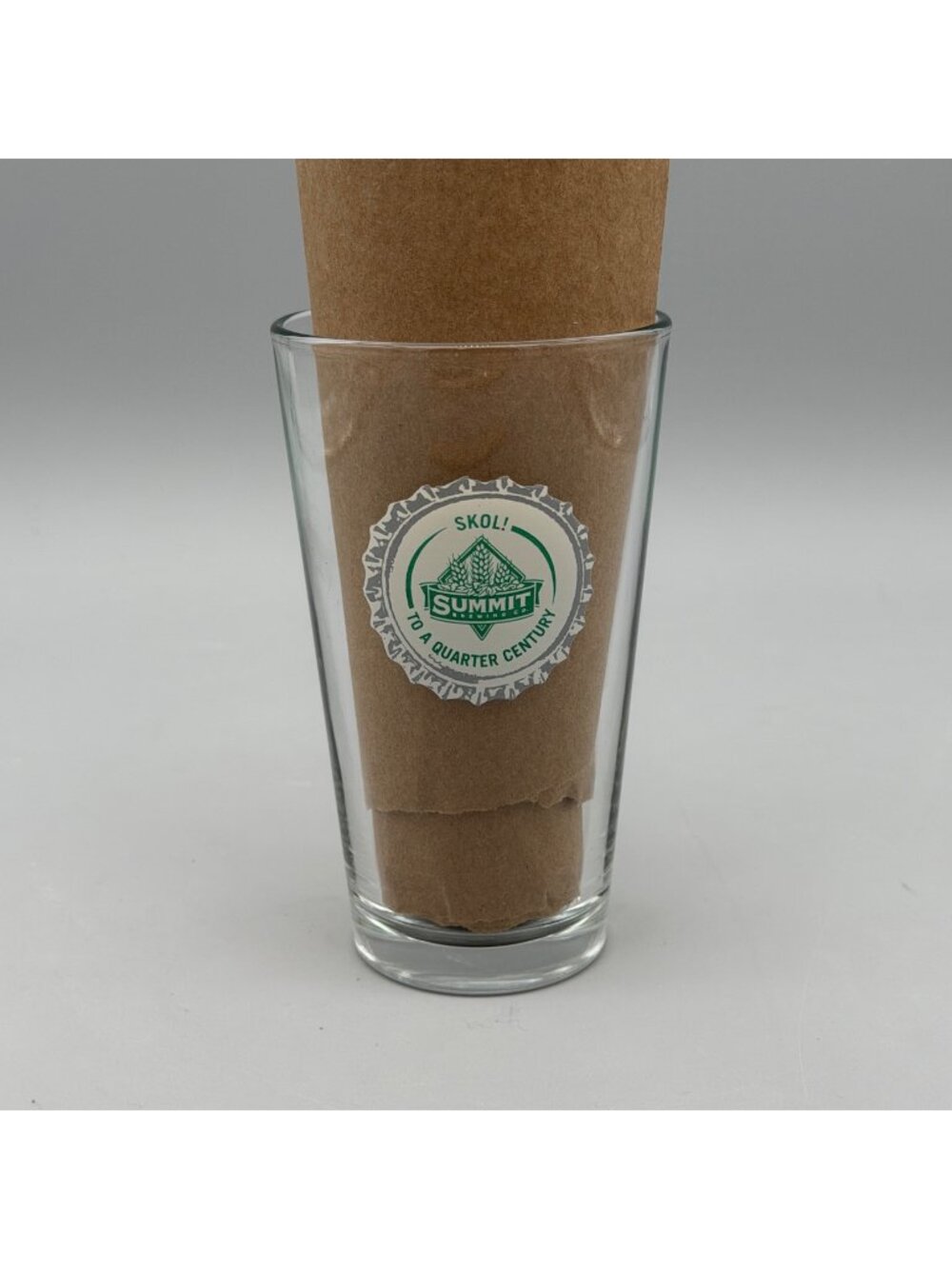 Summit Brewing Co. Quarter Century Pint Glass 6" Clear Skol Logo